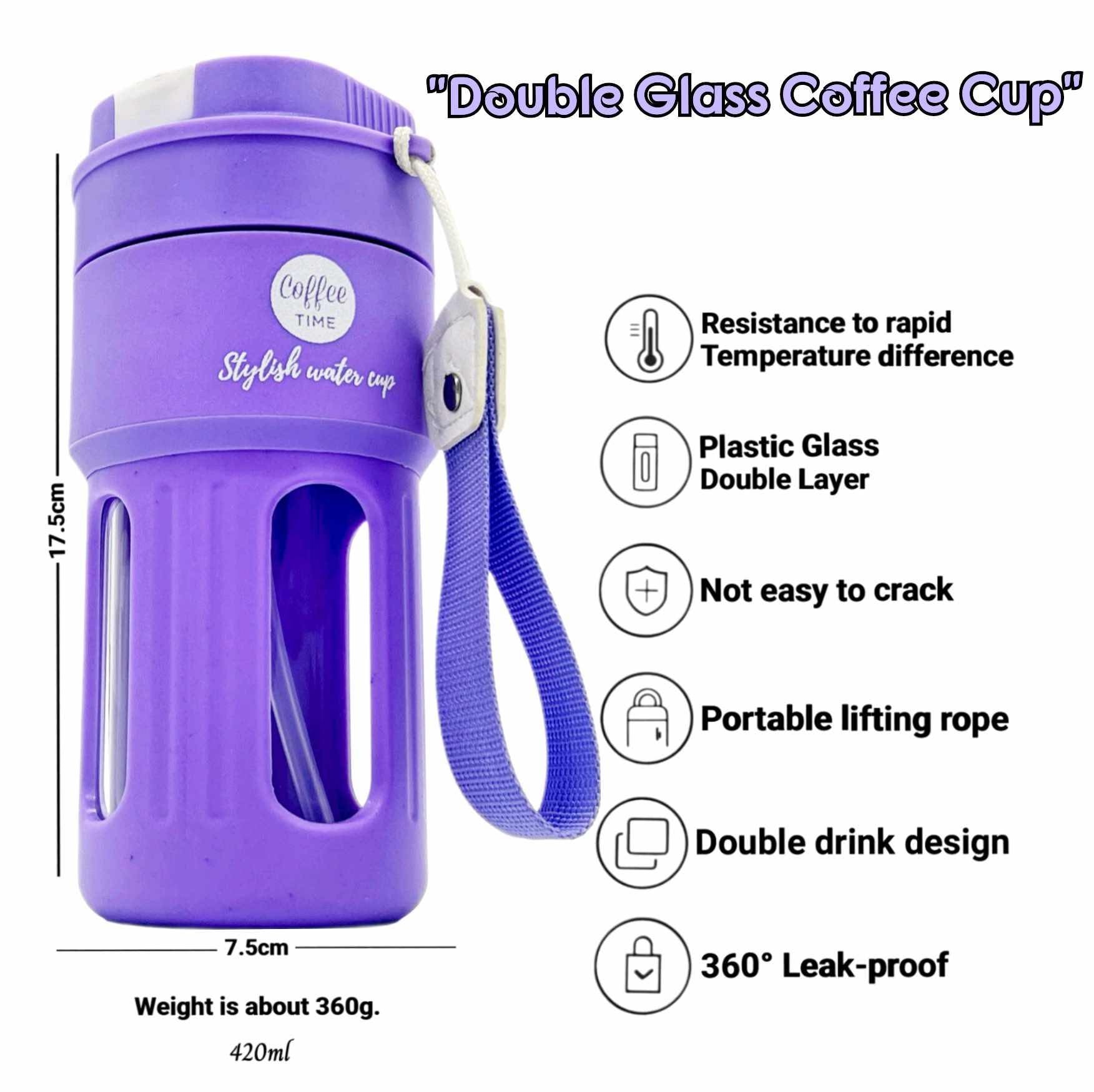 Coffee Time Stylish Water Cup purple — direct drinking and hard straw mouth lid detail