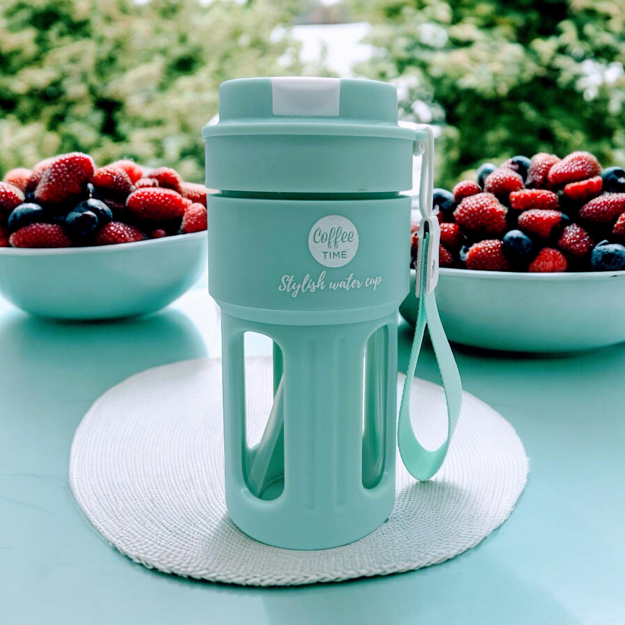 Coffee Time Stylish Water Cup — Dual Lid with Straw & Wide Mouth