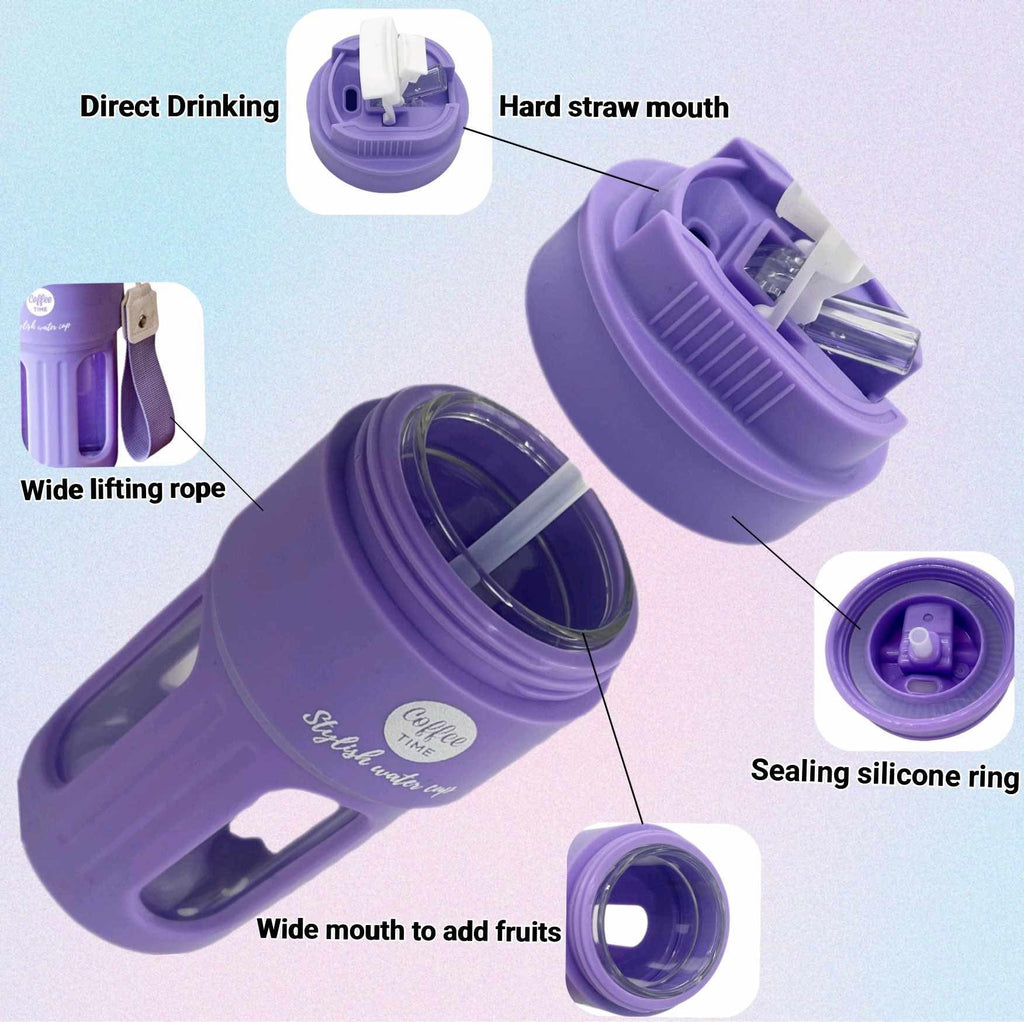 Coffee Time Stylish Water Cup colour range — purple, orange, white, teal