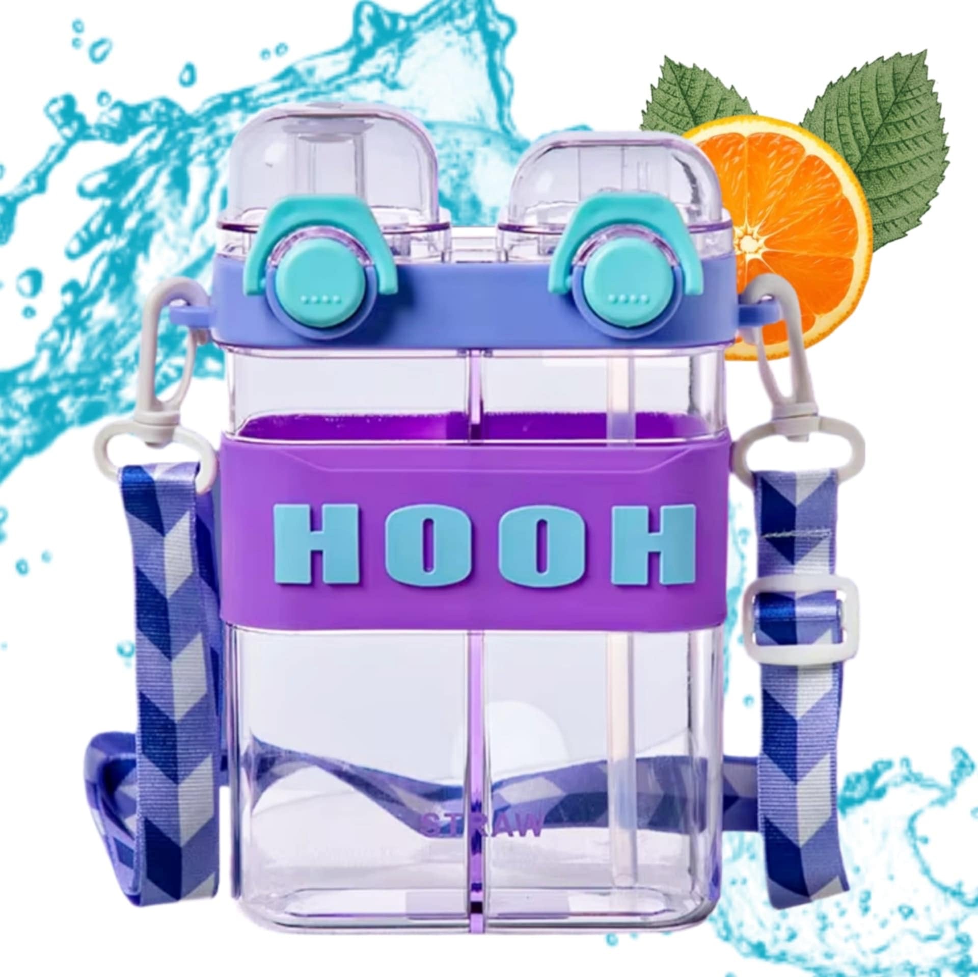 Child smiling with pink HOOH Kids Dual-Chamber Water Bottle