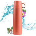Mini Cup Thermos Flask black lifestyle shot with water splash and flowers