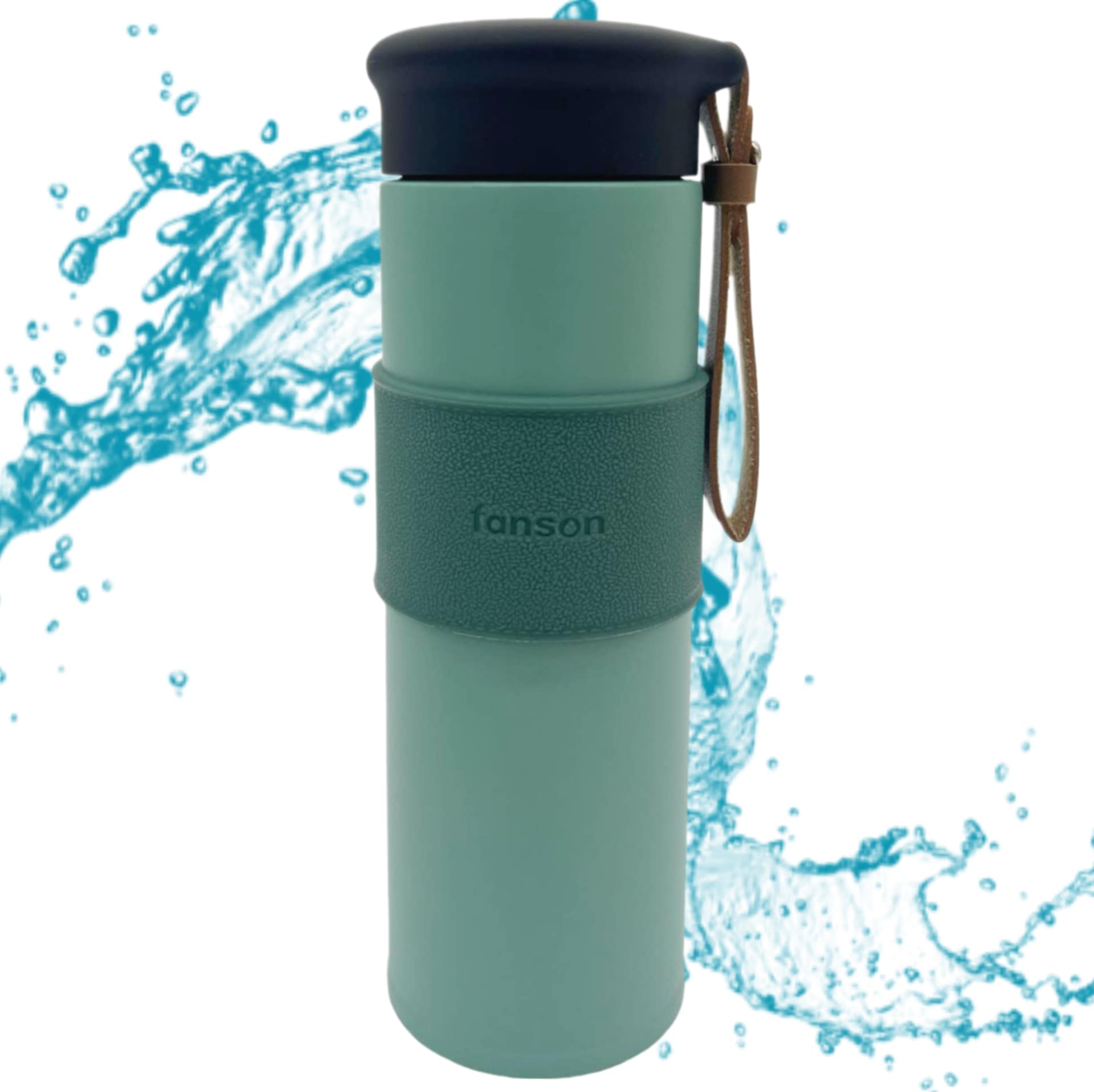 Fanson Thermos with Leather Strap 450ml – Stylish Insulated Travel Bottle
