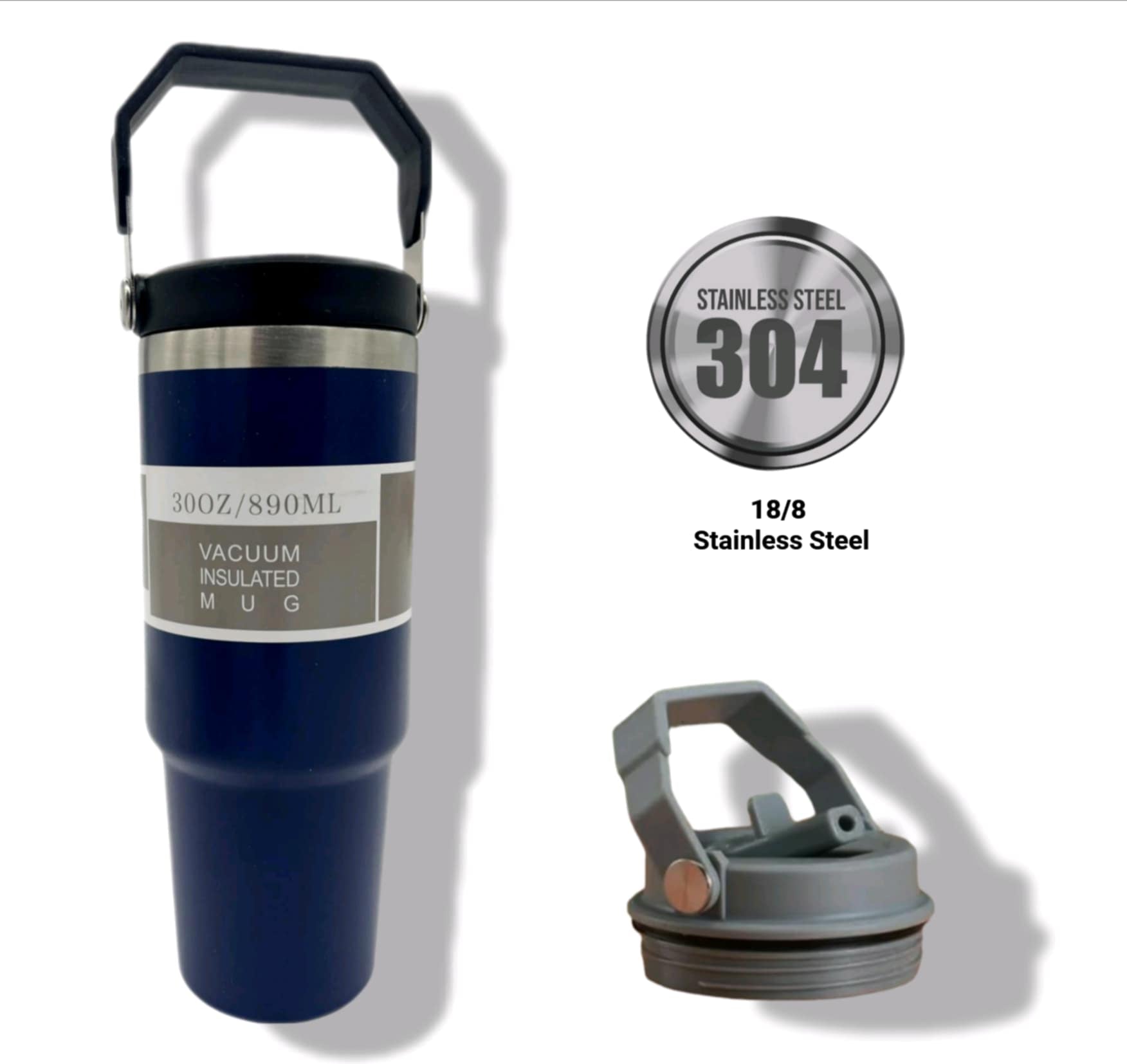 30oz Vacuum Insulated Mug pink — 304 stainless steel with carry handle and flip straw lid