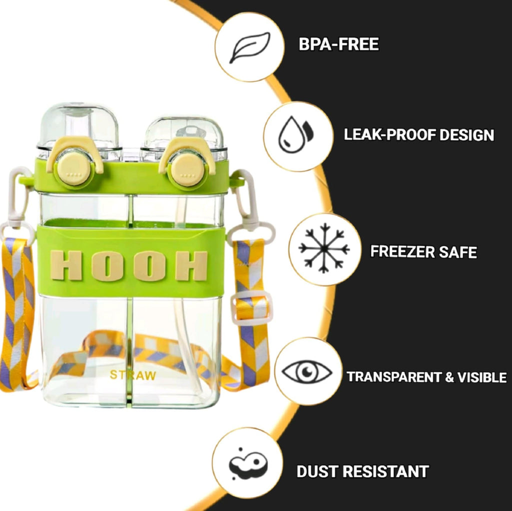 HOOH Kids Dual-Chamber Water Bottle green with water splash background