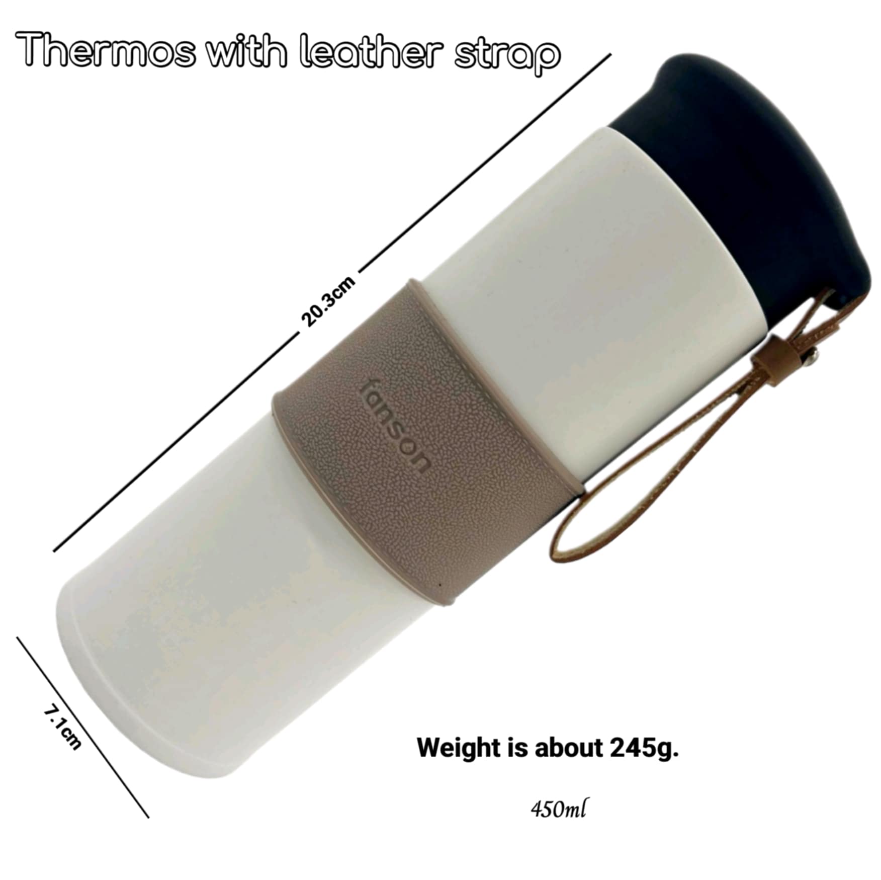 Fanson Thermos with Leather Strap 450ml – Stylish Insulated Travel Bottle