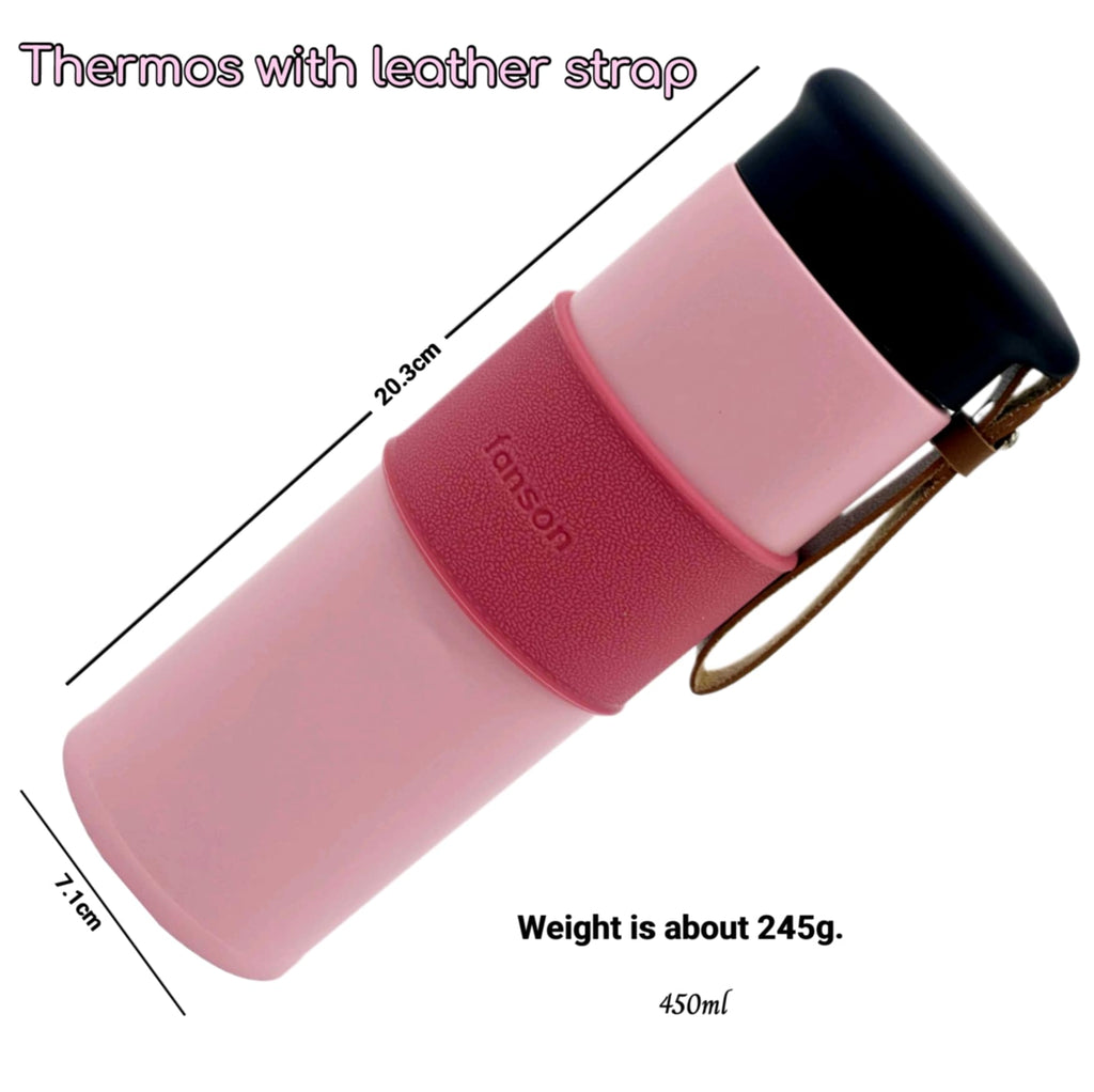 Fanson Thermos with Leather Strap 450ml – Stylish Insulated Travel Bottle