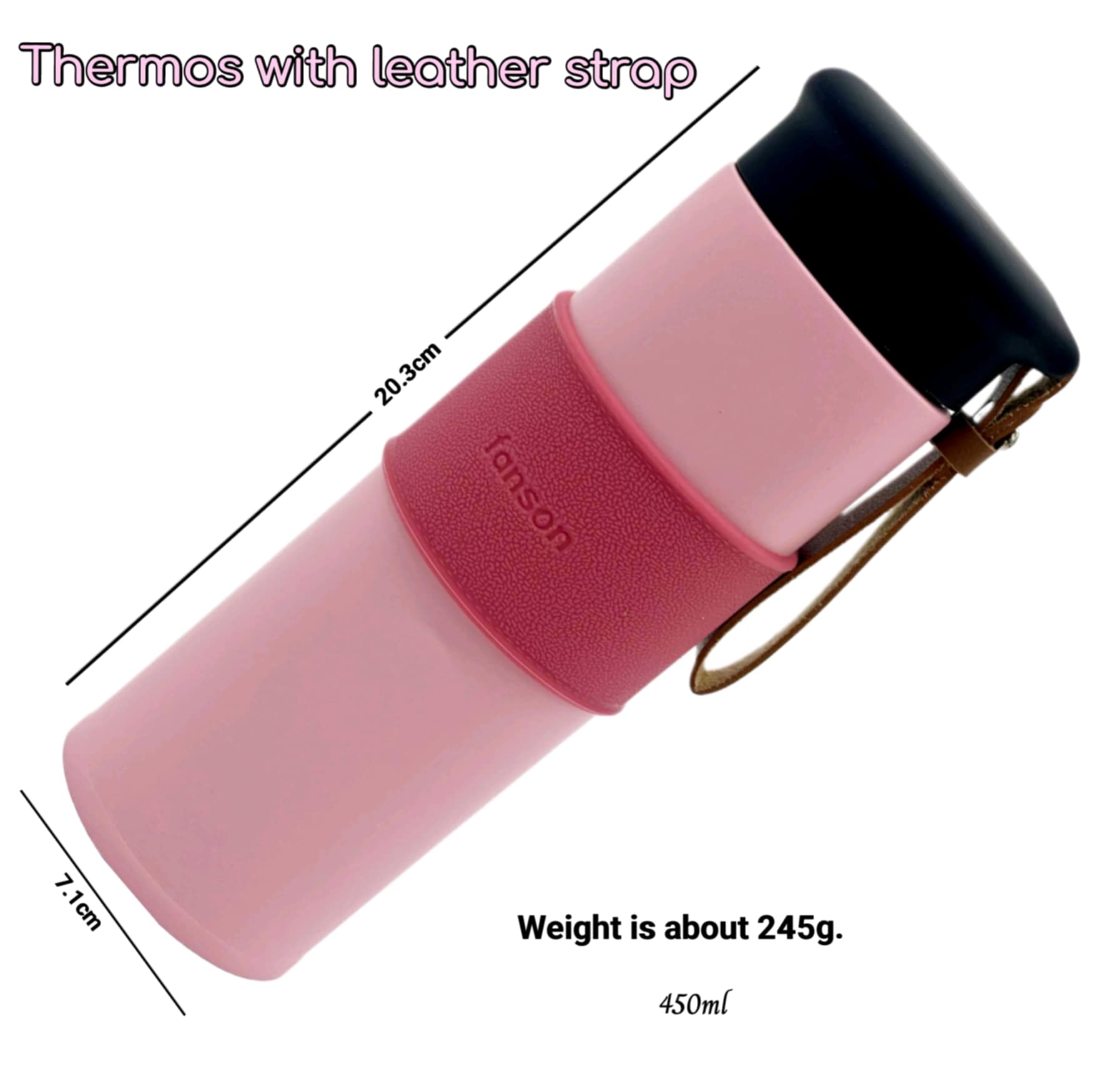 Fanson Thermos with Leather Strap 450ml – Stylish Insulated Travel Bottle