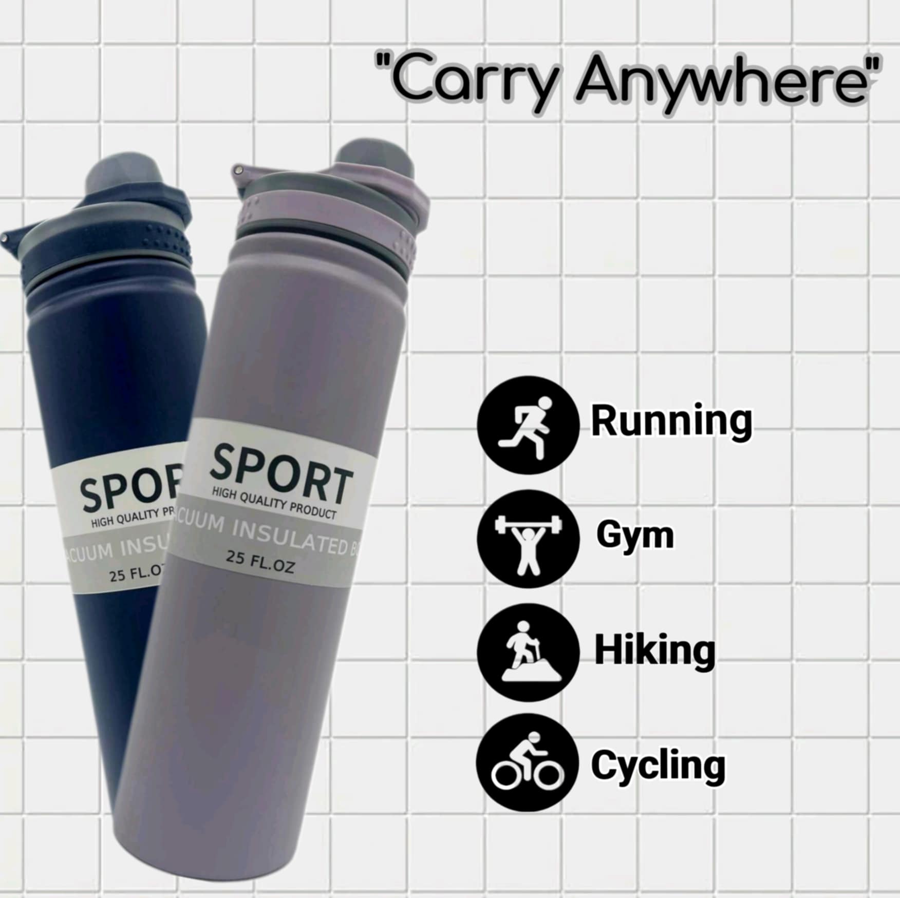 Sport Vacuum Insulated Water Bottle 750ml — Wide Mouth with Carry Handle