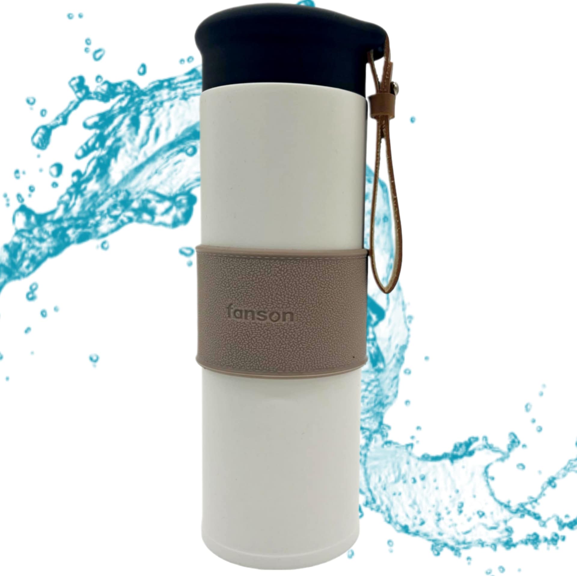Fanson Thermos with Leather Strap 450ml – Stylish Insulated Travel Bottle