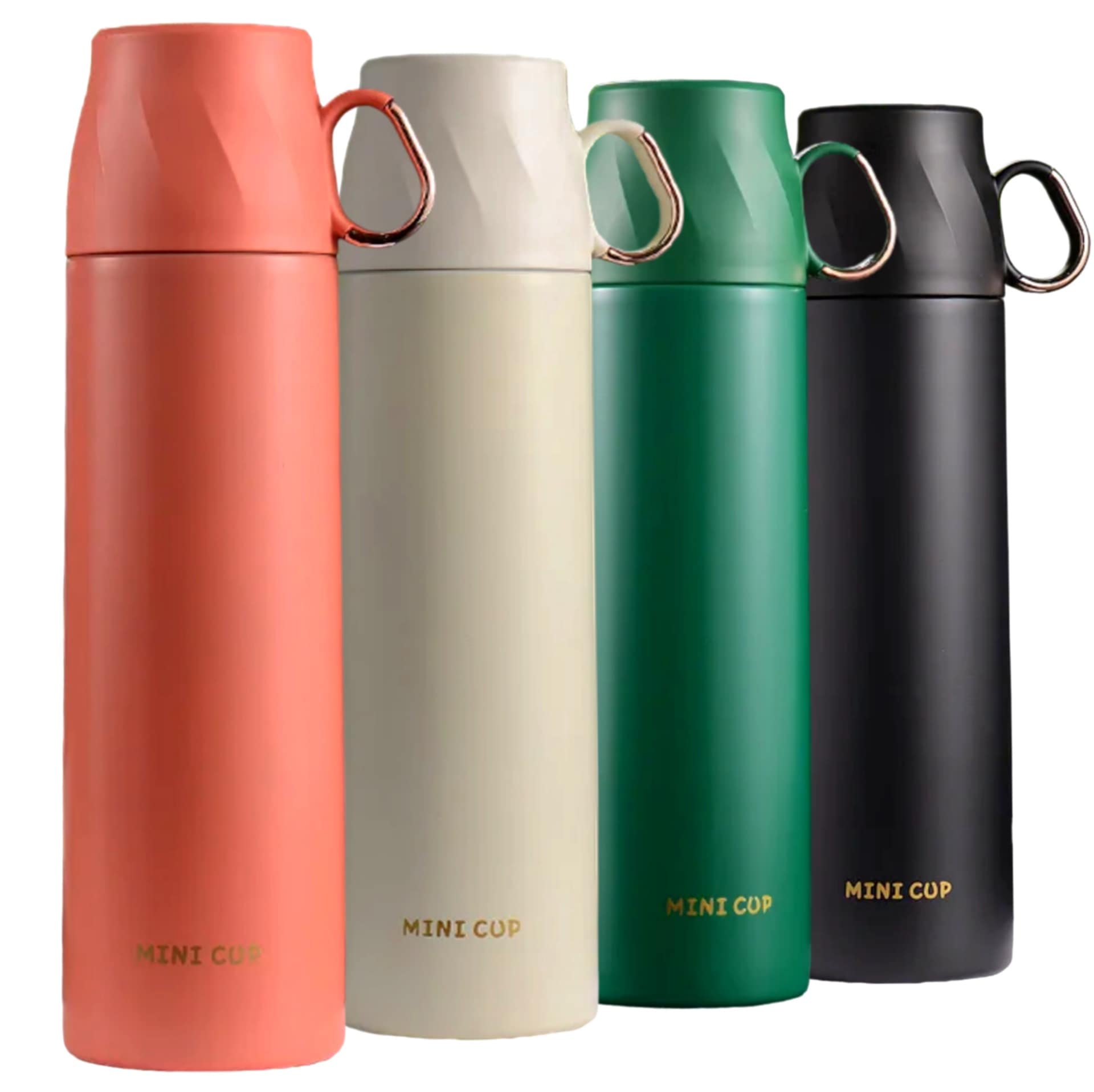 Mini Cup Thermos Flask forest green lifestyle shot being held outdoors by hiker with backpack
