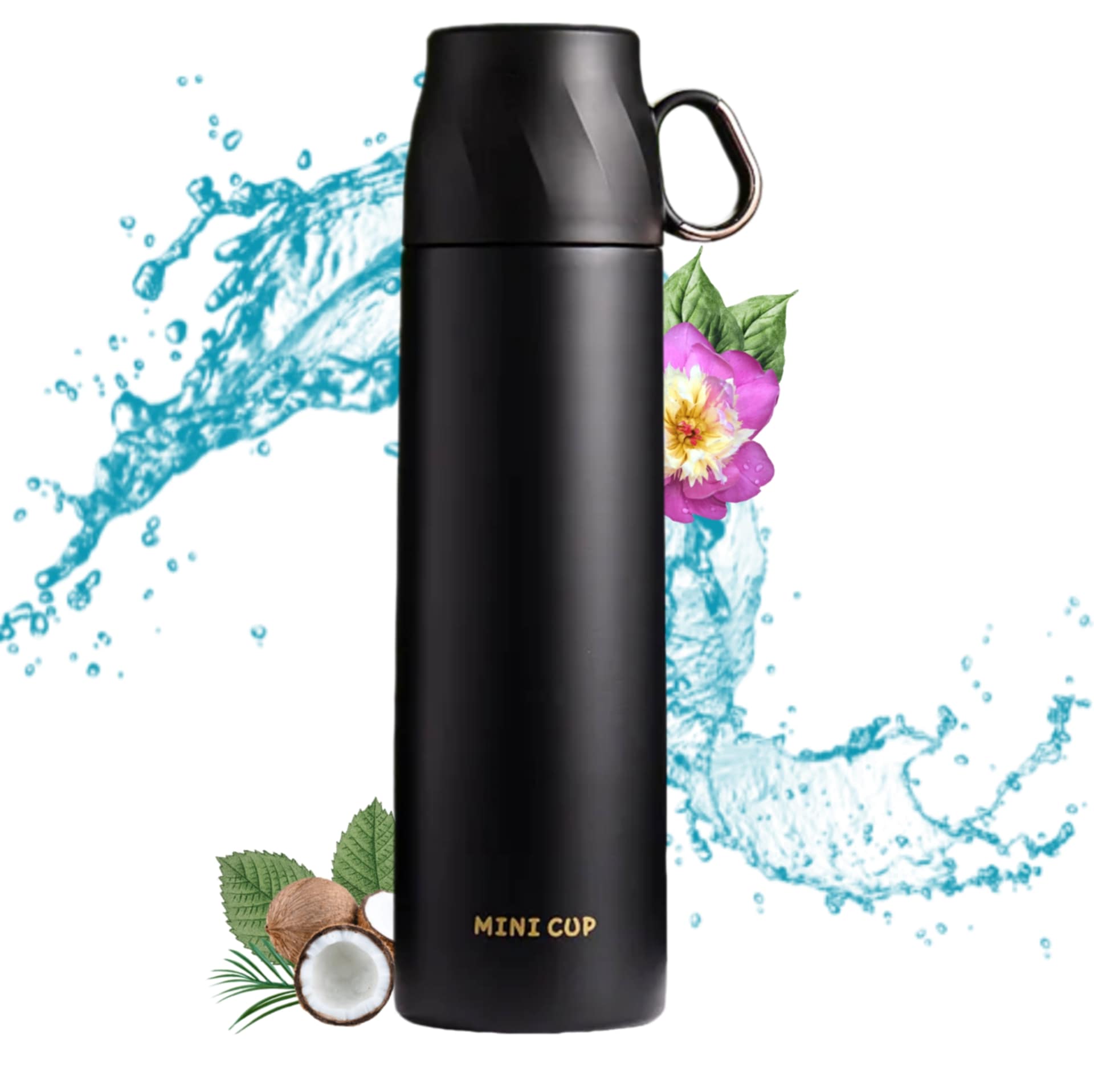 Mini Cup Thermos Flask forest green close-up product shot showing matte finish and logo