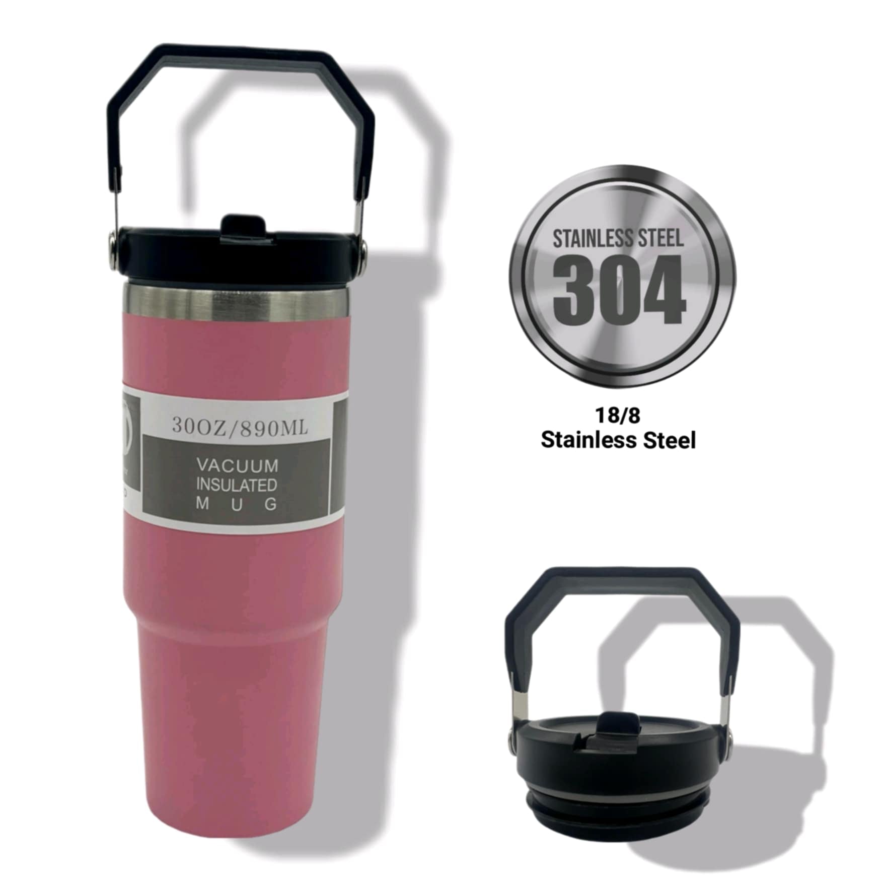 30oz Vacuum Insulated Mug light blue — 304 stainless steel with carry handle and flip straw lid