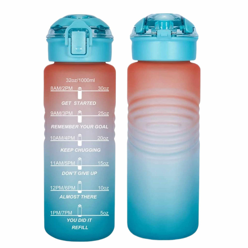 Motivational Water Bottle flip-top straw lid detail — one-handed opening, leak-proof seal