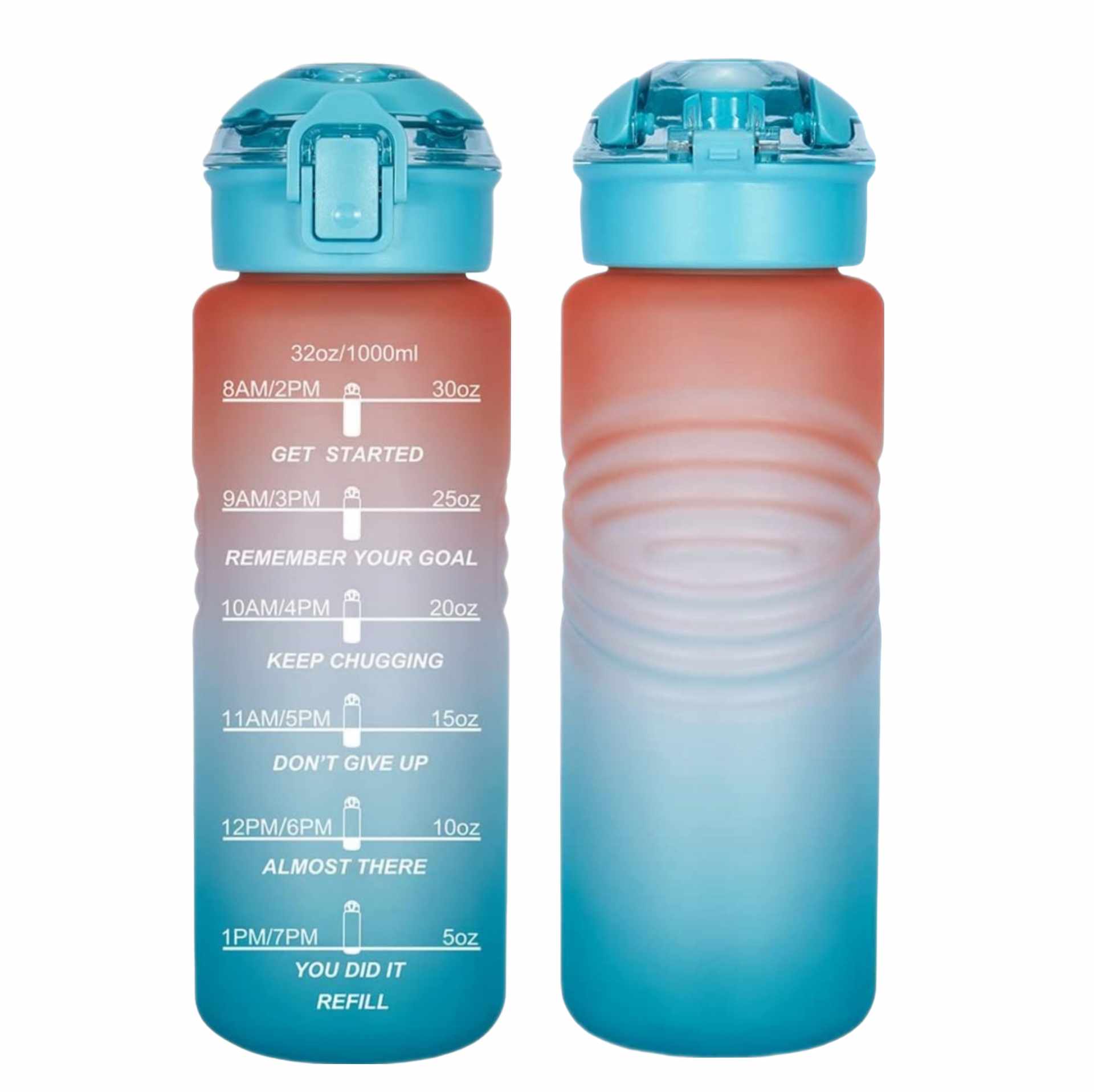 Motivational Water Bottle flip-top straw lid detail — one-handed opening, leak-proof seal