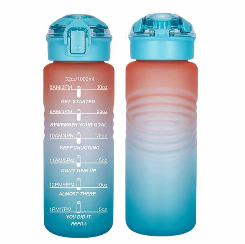 Motivational Water Bottle flip-top straw lid detail — one-handed opening, leak-proof seal